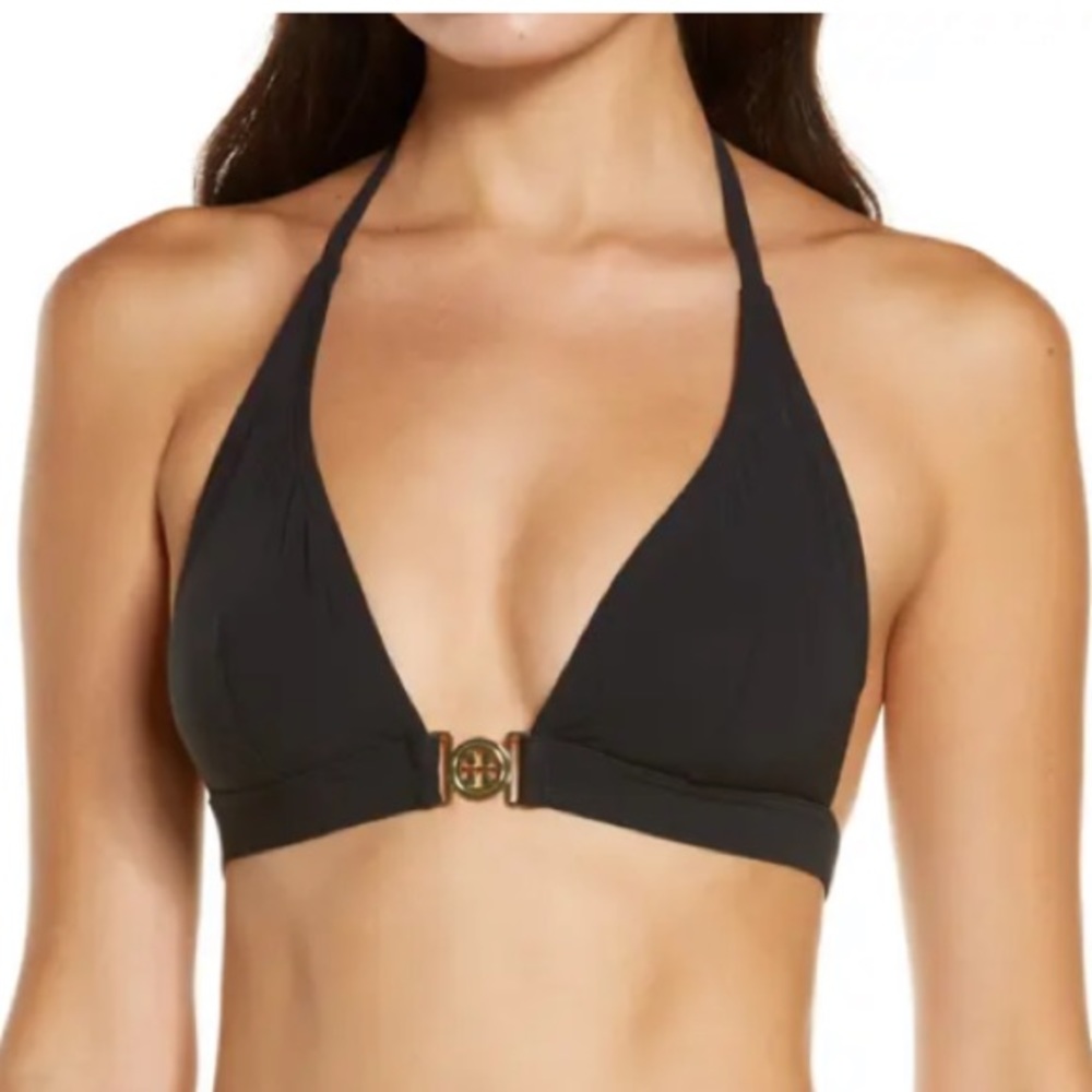 Like New TORY BURCH MILLER HALTER BIKINI TOP BLACK Size Medium